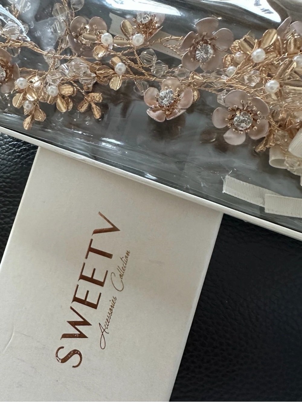 SWEETV Gold Wedding Headband Flower-Leaf Bridal Headpieces